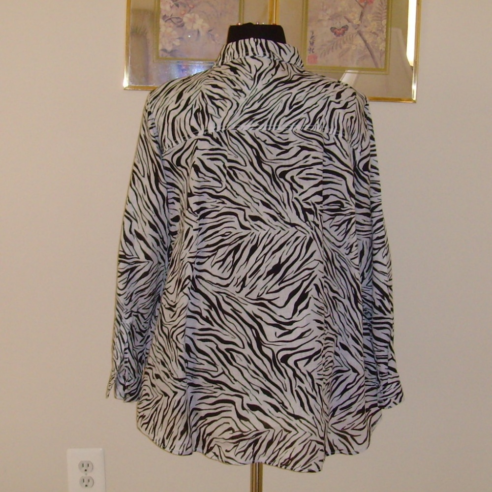 CYNTHIA ROWLEY 100% Linen Blouse 3X Zebra Print - Picture 7 of 13
